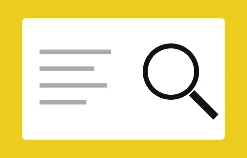 Illustration of a magnifying glass beside lines representing website content