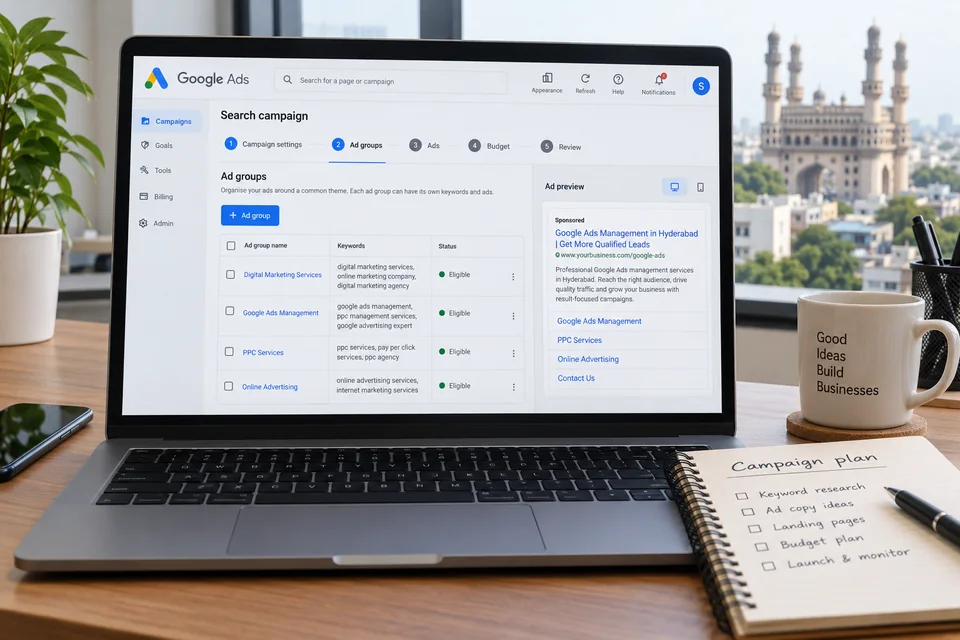 Illustrative Google Ads search campaign editor