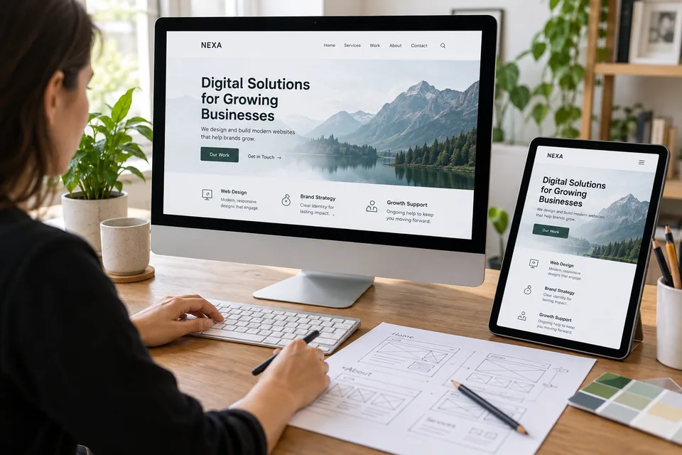 Illustrative responsive website design on desktop and tablet
