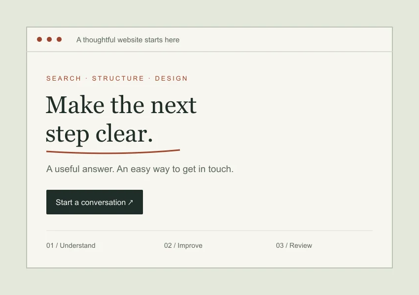 Illustration of a website with a clear message and contact option